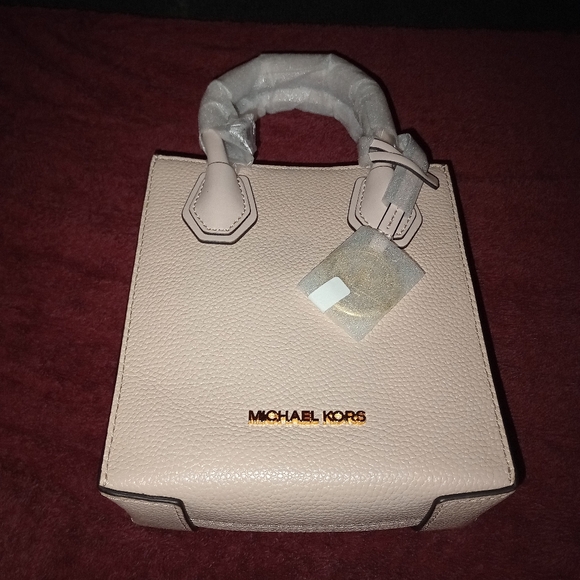 NWT Michael kors Mercer Extra-Small Pebbled Leather Crossbody Bag Powder Blush - Picture 6 of 14